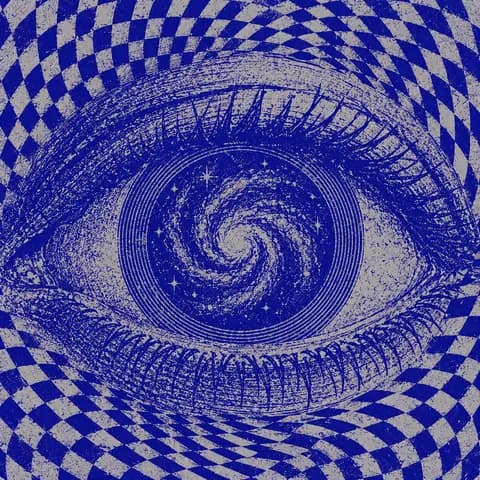 Engraved eye with a spiral galaxy for an iris